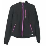 Blanc Noir Zip Front Hooded Active Utility Jacket Windbreaker Black Size Medium Photo 3