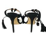 Comfity Womens Heels Faux Leather Fringe Open Toe Stilettos Lace Up Black 7 Photo 2