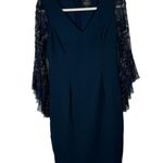 Adrianna Papell Blue Sequin Bat Wing Dress V-Neck Elegant Event Party Womens 6 Photo 1