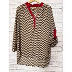 Tacera Womens Sheer Chevron Print Button Down Shirt Blouse Top Red Accents Photo 4