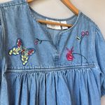 Victorian Era Jean Dress Denim Embroidered Floral Butterfly Blue Photo 1