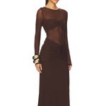 RUNAWAY THE LABEL  Brown Mesh Long Sleeve Dress Photo 1