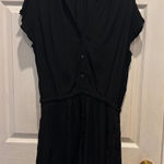 Gap  Womens Black Button‎ Down Drawstring Waist Short Sleeve Romper Jumpsuit L Photo 0