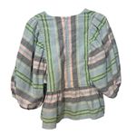 Hunter Bell Pink Blue Striped Linen Blend Landry Puff Blouse Top Size Medium Photo 4