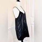 Free People  Faux Black Leather Spaghetti Strap V-Neck Dress w Pockets Sz L Photo 3