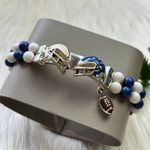 Football helmet white blue bead stretchy bracelet Photo 3
