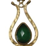 Vintage Antique Artisan Persian Turkish Brass Pearshape Green Teardrop Pendant Photo 0