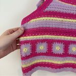 New In Pink and Yellow Crochet Crop Top Tie Shoulder Boho Size S/M Photo 3