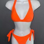 Beachsissi Neon Bright Orange Triangle Bikini Swim Swimsuit Set Womens Medium Photo 3
