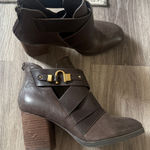 Isola  Dark Brown Ankle Booties with Gold Buckle Leather Boots Photo 0
