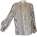 J. McLaughlin NEW  Navy and White Striped Button Down Blouse with Bishop Sleeves Photo 0