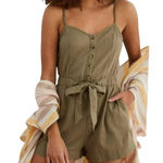 Aerie Olive Cotton Smocked Romper XS Pockets Spaghetti Straps Boho Hippie Photo 0