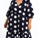 Faeriesty Navy Polka Dot Shirt Dress Ruffle Hem XXL Blue Photo 0