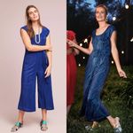 Maeve Anthropologie  Sonata Cropped Wide Leg Jumpsuit Blue Size 0 Photo 1