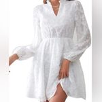 SheIn White Bishop Sleeve V-Neck Mini Jacquard Print Dress White Size XS NWT Photo 0