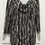 Laura Ashley  Black White Lagenlook Tunic Medium 3/4 Sleeve Beige Striped Office Photo 0