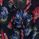 Abercrombie & Fitch π΅ SALE 3/$25 FLORAL BLUE PINK SHORT SLEEVE RUFFLE NECK TOP Photo 3
