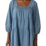 Free People  Tiered Denim Babydoll Mini Swing Dress With
Pockets Women’s Large Photo 0