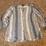 Ellen Tracy  Womens Small Striped Button Up Tie Sleeve Tunic‎ Blouse Top Photo 0