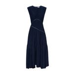 frame denim FRAME Women's Apothea Gathered Seam Lace Inset Dress Navy Linen Blend Size XS‎ Photo 3