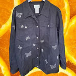Quacker‎ Factory White Beaded Butterfly Heavy Shirt Size Large Black Photo 0