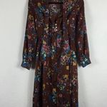 ZARA  Brown 70s Vintage Floral Satin Tie Neck Aline Long Sleeve Midi Dress Small Photo 2
