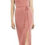 After Six  RUFFLED BACK CHIFFON DRESS WITH JEWELED SASH IN DESERT ROSE Size 2R Photo 0