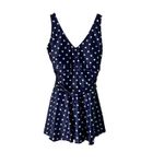 Yonique Navy Polka Dot One Piece Swimdress‎ Skirted Swimsuit Medium Blue Photo 1