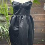 Future Collective Black Midi Dress Small NWT Bustier Satin Smocked Back Photo 0