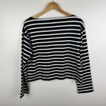 J Crew Striped Cropped Fit Shirt Small Boxy Long Sleeve Preppy Nautical Coastal Black Photo 2
