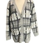 Cyrus | Women's Black Gray White Plaid Wool Blend Pockets Grandpa Cardigan Sz M Photo 0
