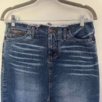 Vtg LEI Y2K Maxi Jean Skirt Sz 5 Slit Fringe Festival Western Boho High Waist Blue Photo 1