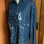 Vtg Y2K embroidered snowman denim shirt Blue Size XL Photo 9