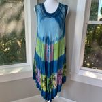 Vintage 90s Indian Blue Green Pink Tie Dye Shift Dress Swim Coverup Embroidered Size M Photo 8