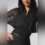Alo Yoga Alo NWOT Cropped Air it Out Bomber Black Sheer Sleeve Jacket Size S Photo 1