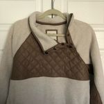 Abercrombie & Fitch Creme and Tan Pleather Snap Up Fleece Pullover Size L Photo 7