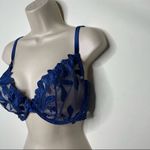 Fleur du Mal Fuller Cup Lily Embroidery Plunge Demi Bra in Starry Blue 36F (38E) Size undefined Photo 3
