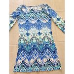 Jean‎ Pierre Klifa Womens Size Large Shift Dress Blue Floral Print Watercolor Photo 2