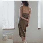 OZMA Silk Noil Slip Dress in Olive size Large Green Photo 2
