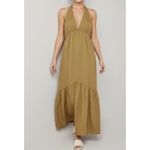 MARYSIA Backless Seashell Embellished Seersucker Halterneck Dress,Caramel, Large Brown Photo 1