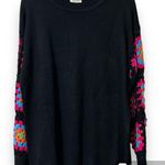 JODIFL  plus sz 1X black knit sweater drop shoulders crocheted colorful sleeves. Photo 0