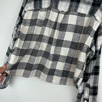 American Eagle  Cozy Cropped Flannel Shirt Sz Large Black White Plaid Photo 12