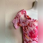 Privy Pink Floral Ruched Corset Mesh Overlay Bodycon Mini Dress L Photo 1