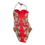 One Piece Red Floral  Swimsuit Womens 6 Photo 2