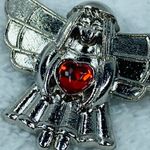 Silver Color Metal Guardian Angel Jewelry Pin Brooch Red Heart Center Photo 9