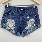 American Eagle  Shorts 2 Hi-Rise Distressed‎ Crochet Lace Fray Hem Festival Photo 11