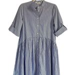 Madewell Button Front Gathered Mini Dress Striped Blue White Poplin Cotton Small Photo 2