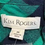 kim rogers  medium women's v-neck blouse plaid blue green button-down roll tab Photo 5