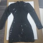 Black Sequin Bodycon Backless Mini Dress S Coquette Girl Y2K LBD Date Night Photo 2