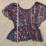 Angie boutique boho patchwork floral peplum top, semi sheer, size small Photo 6